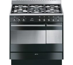 SMEG Concert 90 cm Dual Fuel Range Cooker - Black & Stainless Steel